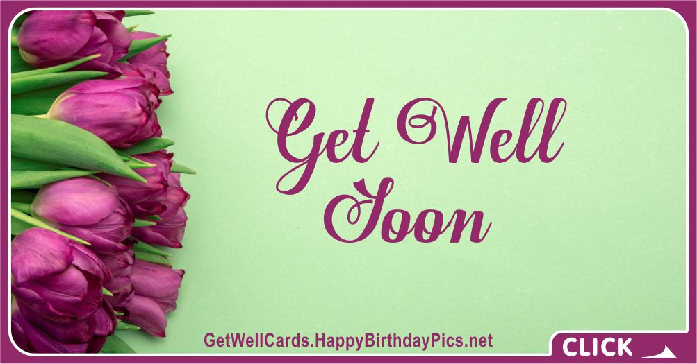 Get Well Soon Card with Purple Tulips - Get Well Card